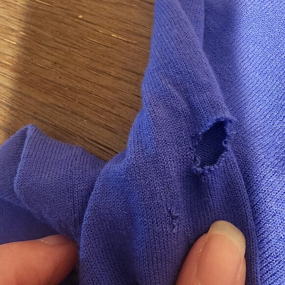 Caslon Crew neck Button Up Cardigan Blue Med- Hole in sleeve - Picture 8 of 10